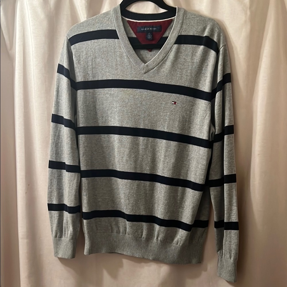 Tommy Hilfiger Gray Striped Men's Sweater